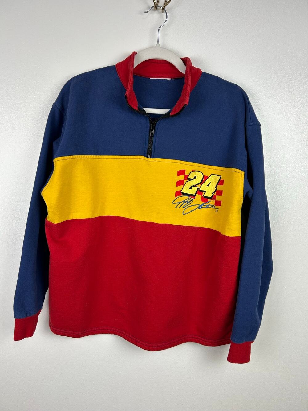 Vintage Jeff Gordon 24 Mock Neck Quarter Zip Sweatshirt Color Block Size Large